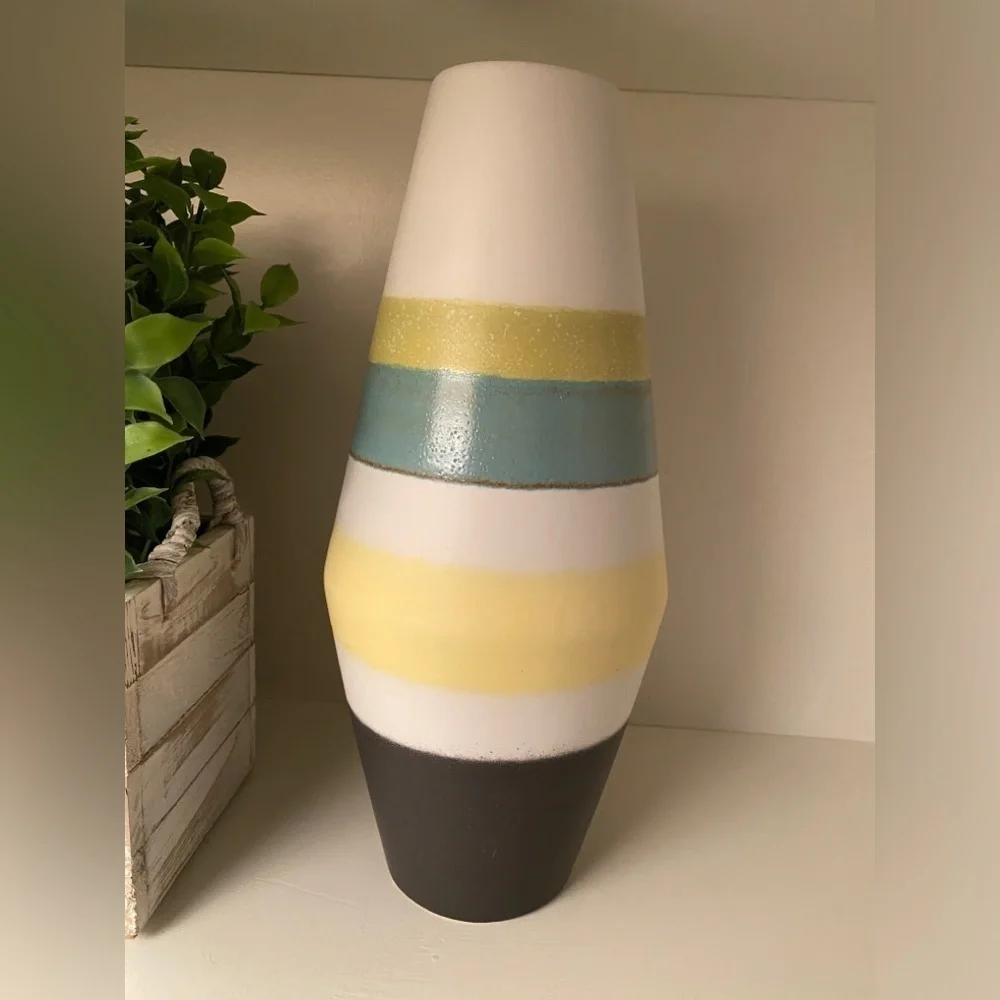Amano 1980s Vintage White Black Lime Green Yellow & Teal West German Vase 553-30